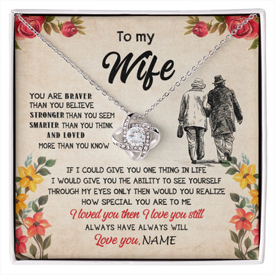 Love Knot Necklace 14K White Gold Finish | 1 | Personalized My Wife Necklace From Husband Grow Old Together Wife Wedding Anniversary Day Birthday Gifts Christmas Jewelry For Her Gift Box Message Card | siriusteestore