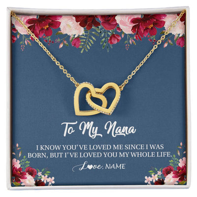 Interlocking Hearts Necklace 18K Yellow Gold Finish | Personalized Nana Necklace From Grandkids Granddaughter Grandson I've Loved You My Whole Life Floral Nana Birthday Mothers Day Christmas Customized Message Card | siriusteestore