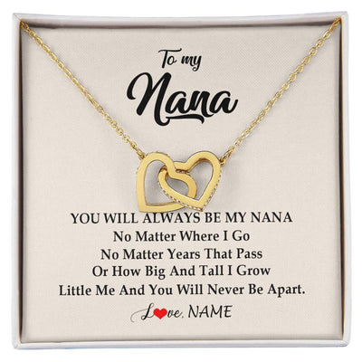 Interlocking Hearts Necklace 18K Yellow Gold Finish | Personalized Nana Necklace From Grandkids Granddaughter Grandson You Will Always Be My Nana Birthday Mothers Day Christmas Customized Gift Box Message Card | siriusteestore