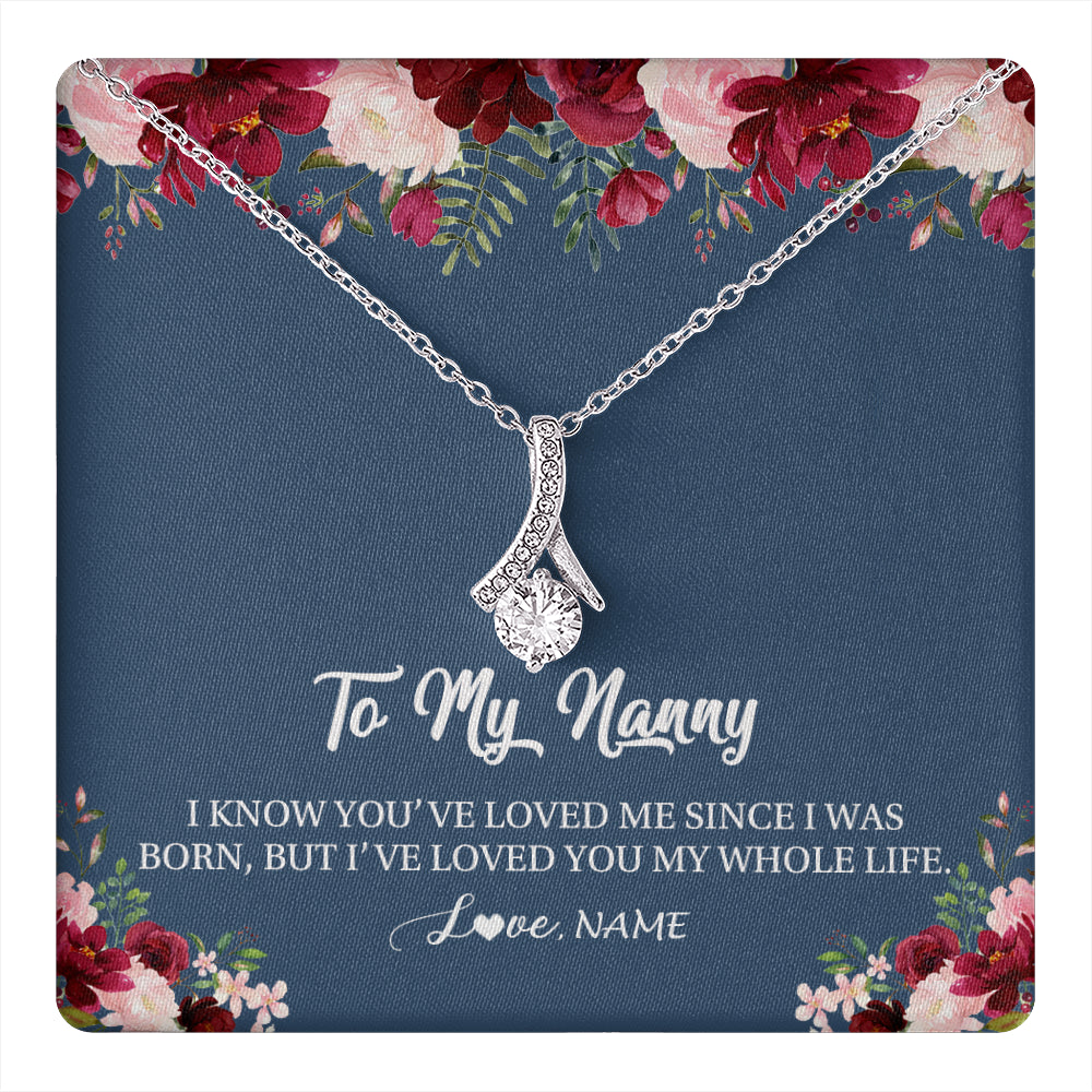 Alluring Beauty Necklace 14K White Gold Finish | 1 | Personalized Nanny Necklace I've Loved You My Whole Life Floral Nanny Birthday Mothers Day Christmas Customized Message Card | siriusteestore
