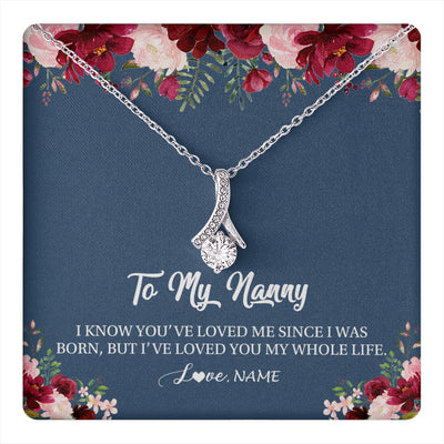 Alluring Beauty Necklace 14K White Gold Finish | 1 | Personalized Nanny Necklace I've Loved You My Whole Life Floral Nanny Birthday Mothers Day Christmas Customized Message Card | siriusteestore