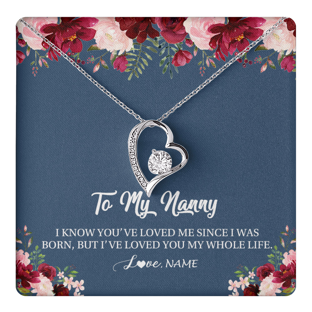 Forever Love Necklace 14K White Gold Finish | 1 | Personalized Nanny Necklace I've Loved You My Whole Life Floral Nanny Birthday Mothers Day Christmas Customized Message Card | siriusteestore