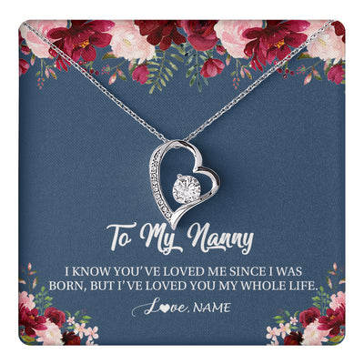 Forever Love Necklace 14K White Gold Finish | 1 | Personalized Nanny Necklace I've Loved You My Whole Life Floral Nanny Birthday Mothers Day Christmas Customized Message Card | siriusteestore