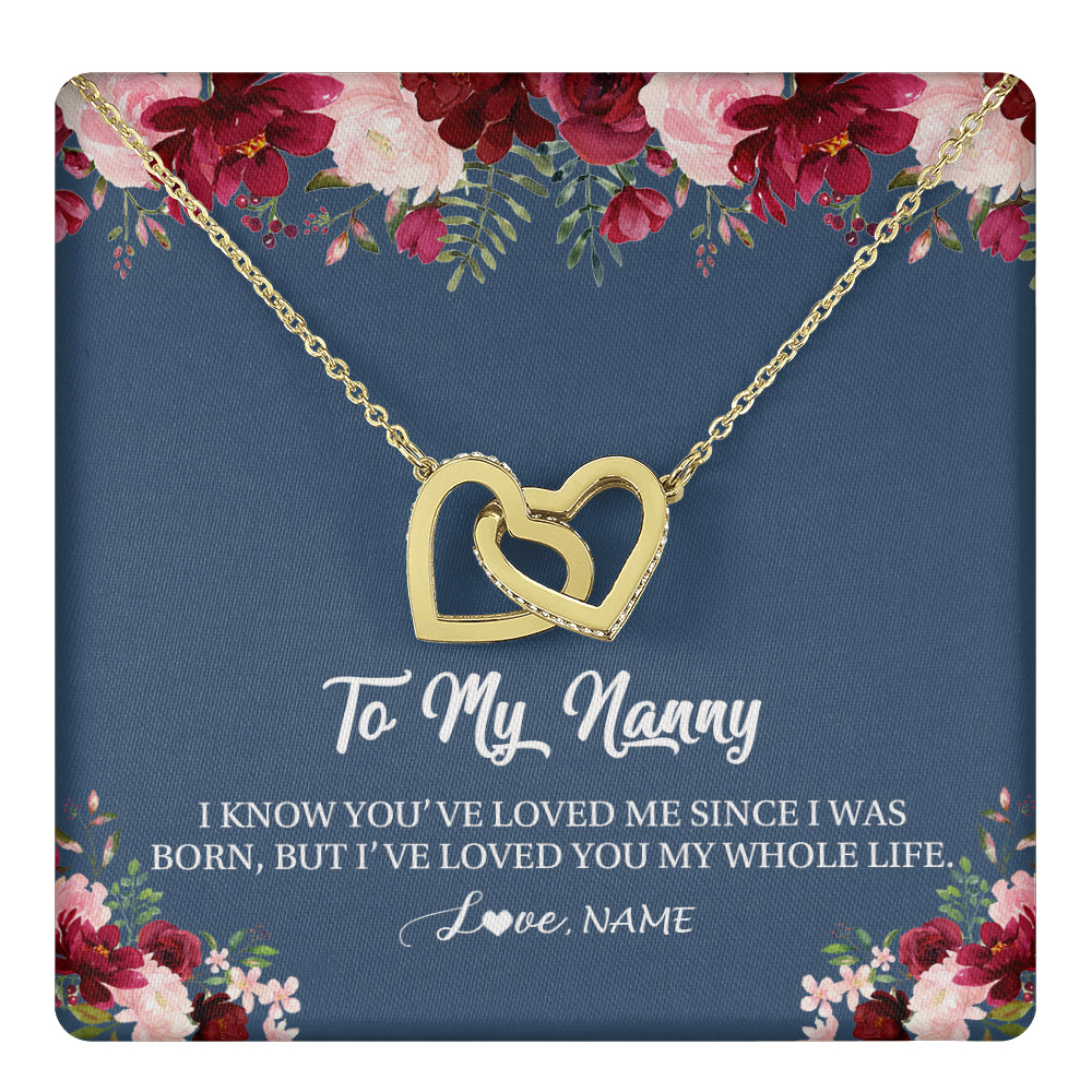 Interlocking Hearts Necklace 18K Yellow Gold Finish | 1 | Personalized Nanny Necklace I've Loved You My Whole Life Floral Nanny Birthday Mothers Day Christmas Customized Message Card | siriusteestore