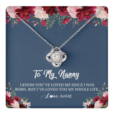 Love Knot Necklace 14K White Gold Finish | 1 | Personalized Nanny Necklace I've Loved You My Whole Life Floral Nanny Birthday Mothers Day Christmas Customized Message Card | siriusteestore