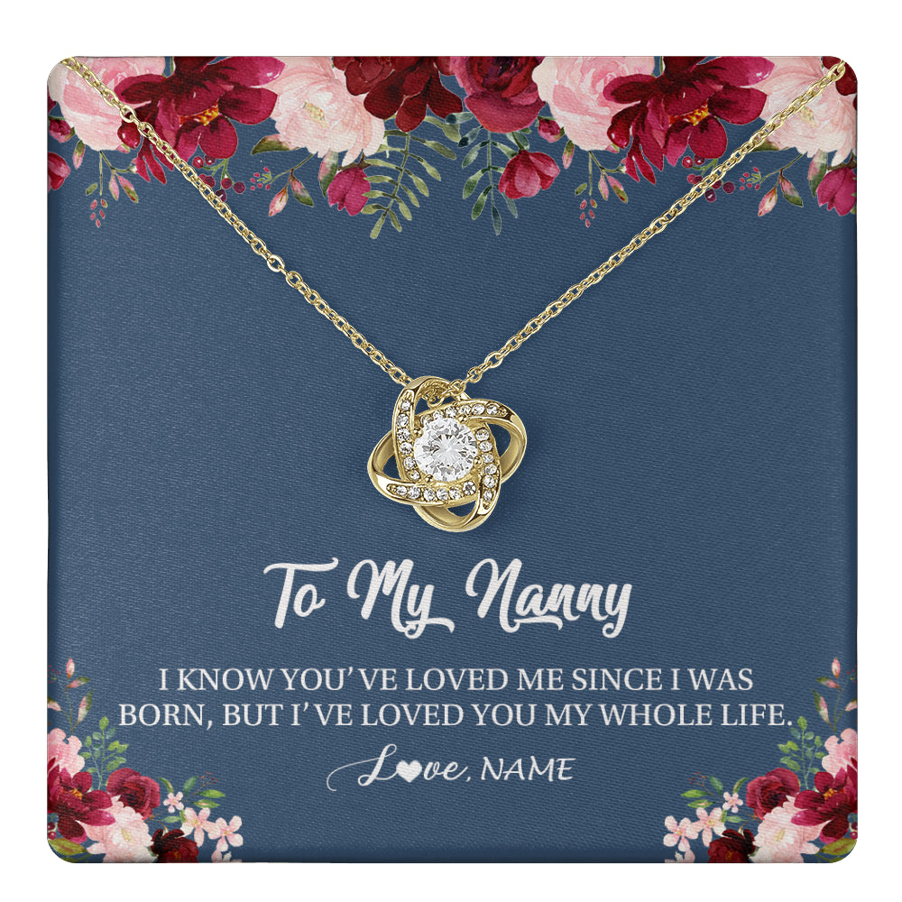 Love Knot Necklace 18K Yellow Gold Finish | 1 | Personalized Nanny Necklace I've Loved You My Whole Life Floral Nanny Birthday Mothers Day Christmas Customized Message Card | siriusteestore