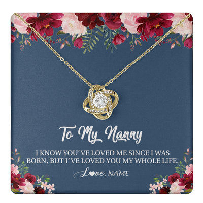 Love Knot Necklace 18K Yellow Gold Finish | 1 | Personalized Nanny Necklace I've Loved You My Whole Life Floral Nanny Birthday Mothers Day Christmas Customized Message Card | siriusteestore