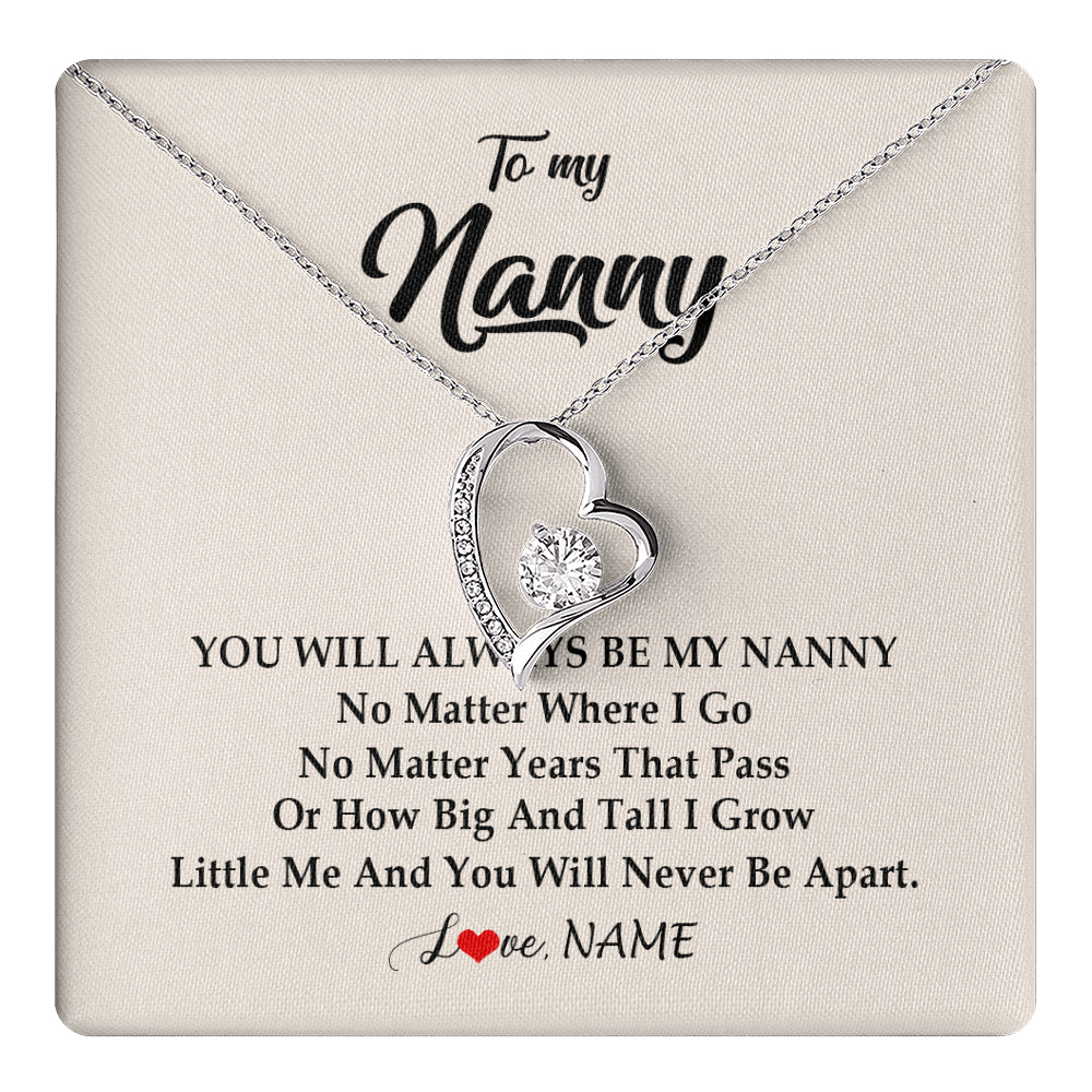 Forever Love Necklace 14K White Gold Finish | 1 | Personalized Nanny Necklace You Will Always Be My Nanny Birthday Mothers Day Christmas Customized Gift Box Message Card | siriusteestore