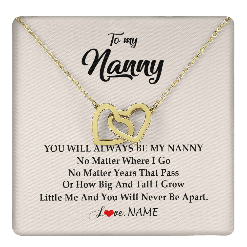 Interlocking Hearts Necklace 18K Yellow Gold Finish | 1 | Personalized Nanny Necklace You Will Always Be My Nanny Birthday Mothers Day Christmas Customized Gift Box Message Card | siriusteestore