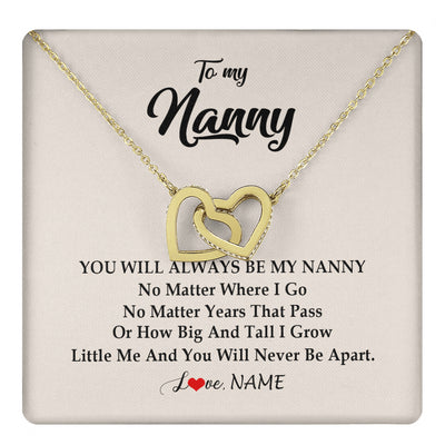 Interlocking Hearts Necklace 18K Yellow Gold Finish | 1 | Personalized Nanny Necklace You Will Always Be My Nanny Birthday Mothers Day Christmas Customized Gift Box Message Card | siriusteestore