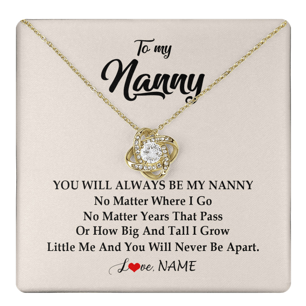 Love Knot Necklace 18K Yellow Gold Finish | 1 | Personalized Nanny Necklace You Will Always Be My Nanny Birthday Mothers Day Christmas Customized Gift Box Message Card | siriusteestore