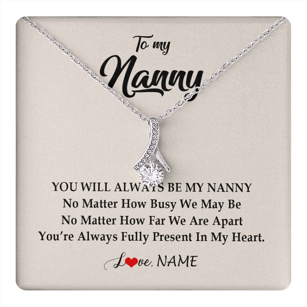 Alluring Beauty Necklace 14K White Gold Finish | 1 | Personalized Nanny Necklace You're Always In My Heart Nanny Birthday Mothers Day Christmas Jewelry Pendant Customized Gift Box Message Card | siriusteestore