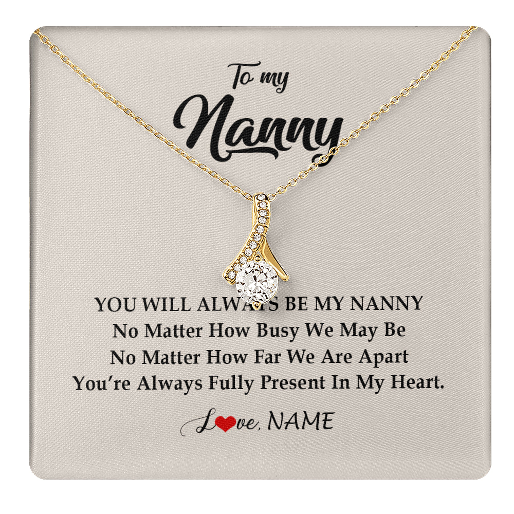 Alluring Beauty Necklace 18K Yellow Gold Finish | 1 | Personalized Nanny Necklace You're Always In My Heart Nanny Birthday Mothers Day Christmas Jewelry Pendant Customized Gift Box Message Card | siriusteestore