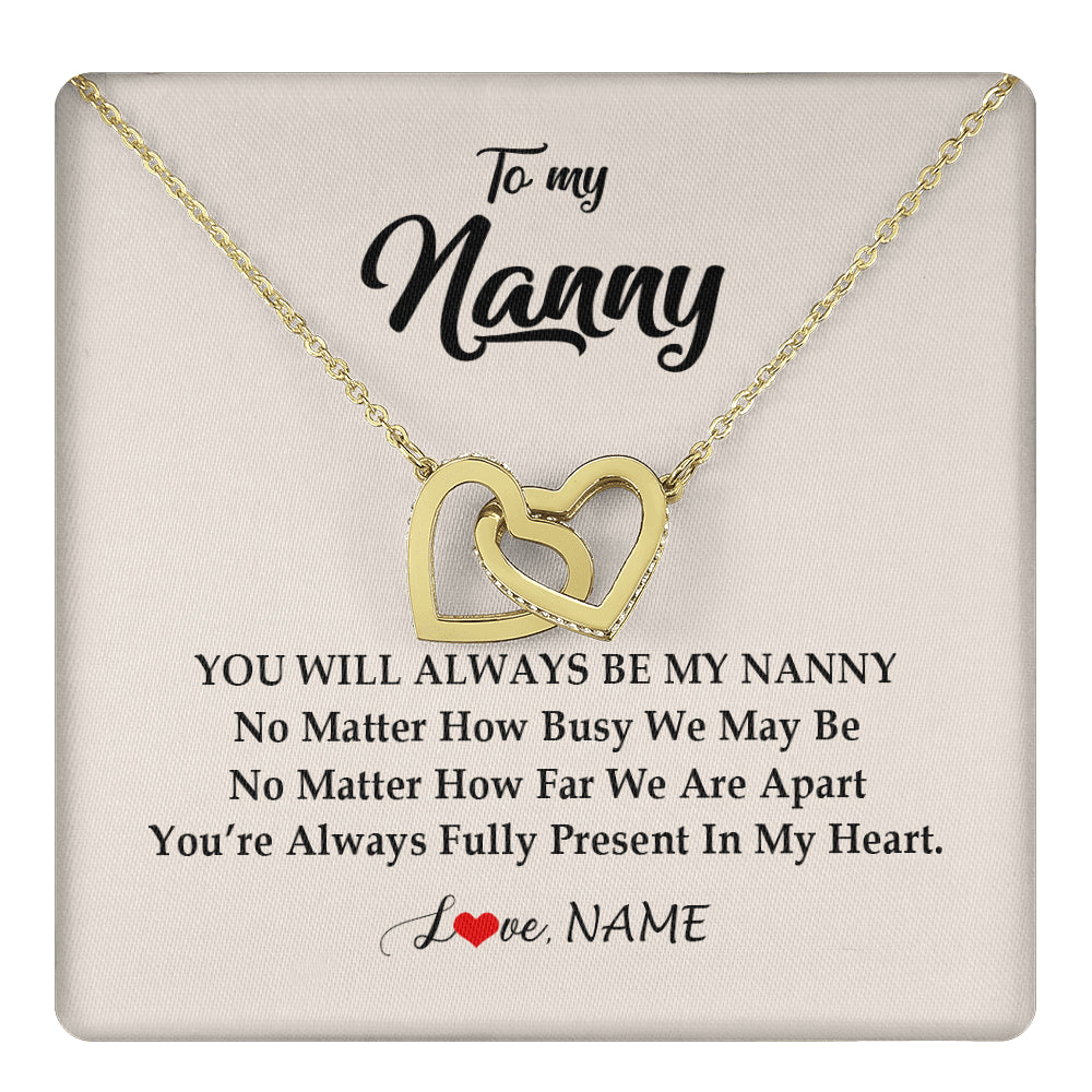 Interlocking Hearts Necklace 18K Yellow Gold Finish | 1 | Personalized Nanny Necklace You're Always In My Heart Nanny Birthday Mothers Day Christmas Jewelry Pendant Customized Gift Box Message Card | siriusteestore
