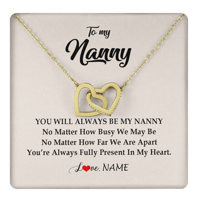 Interlocking Hearts Necklace 18K Yellow Gold Finish | 1 | Personalized Nanny Necklace You're Always In My Heart Nanny Birthday Mothers Day Christmas Jewelry Pendant Customized Gift Box Message Card | siriusteestore