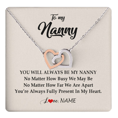 Interlocking Hearts Necklace Stainless Steel & Rose Gold Finish | 1 | Personalized Nanny Necklace You're Always In My Heart Nanny Birthday Mothers Day Christmas Jewelry Pendant Customized Gift Box Message Card | siriusteestore