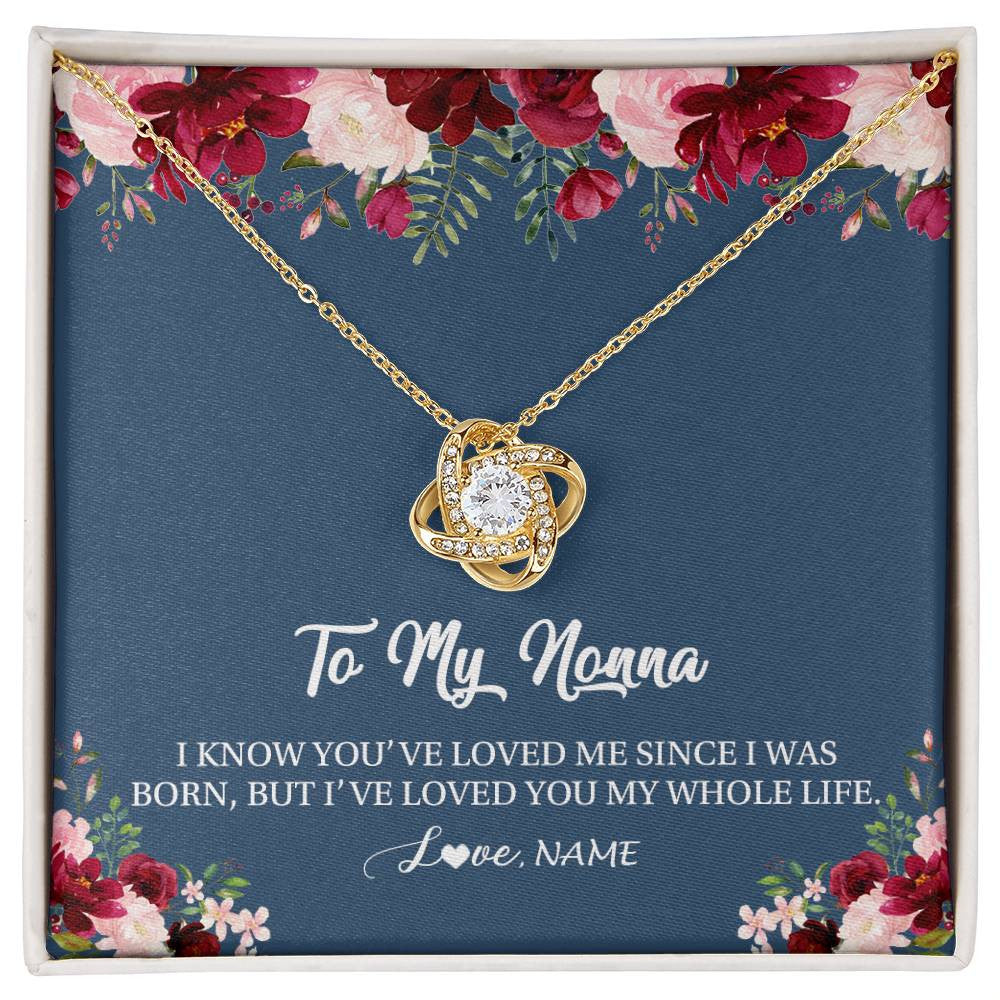 Love Knot Necklace 18K Yellow Gold Finish | Personalized Nonna Necklace From Grandkids Granddaughter Grandson I've Loved You My Whole Life Floral Nonna Birthday Mothers Day Christmas Customized Message Card | siriusteestore