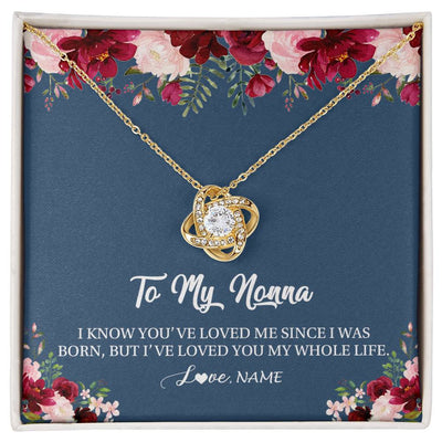 Love Knot Necklace 18K Yellow Gold Finish | Personalized Nonna Necklace From Grandkids Granddaughter Grandson I've Loved You My Whole Life Floral Nonna Birthday Mothers Day Christmas Customized Message Card | siriusteestore