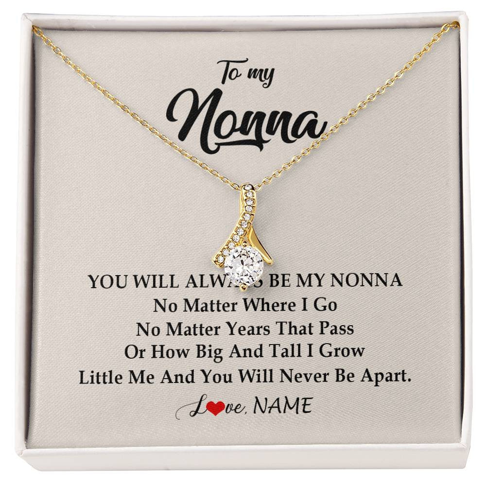 Alluring Beauty Necklace 18K Yellow Gold Finish | Personalized Nonna Necklace From Grandkids Granddaughter Grandson You Will Always Be My Nonna Birthday Mothers Day Christmas Customized Gift Box Message Card | siriusteestore