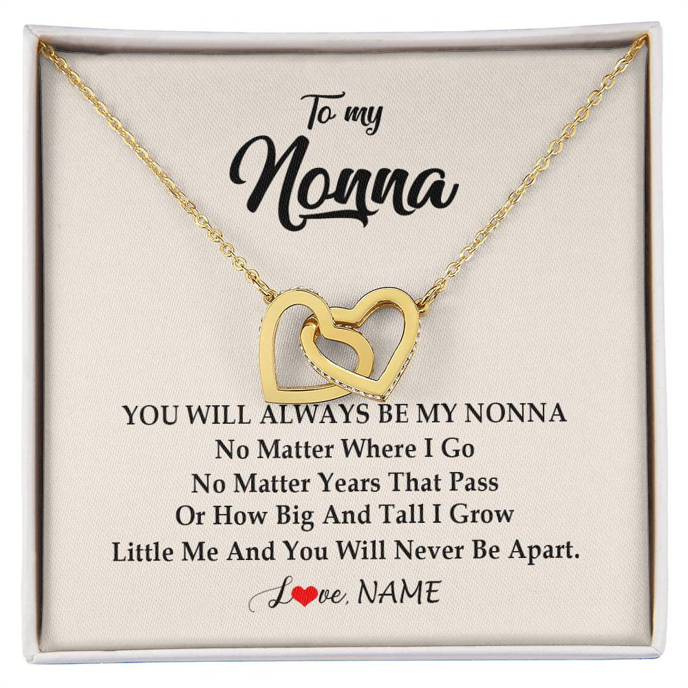 Interlocking Hearts Necklace 18K Yellow Gold Finish | Personalized Nonna Necklace From Grandkids Granddaughter Grandson You Will Always Be My Nonna Birthday Mothers Day Christmas Customized Gift Box Message Card | siriusteestore
