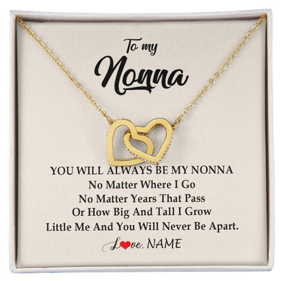 Interlocking Hearts Necklace 18K Yellow Gold Finish | Personalized Nonna Necklace From Grandkids Granddaughter Grandson You Will Always Be My Nonna Birthday Mothers Day Christmas Customized Gift Box Message Card | siriusteestore
