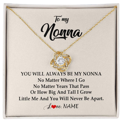 Love Knot Necklace 18K Yellow Gold Finish | Personalized Nonna Necklace From Grandkids Granddaughter Grandson You Will Always Be My Nonna Birthday Mothers Day Christmas Customized Gift Box Message Card | siriusteestore