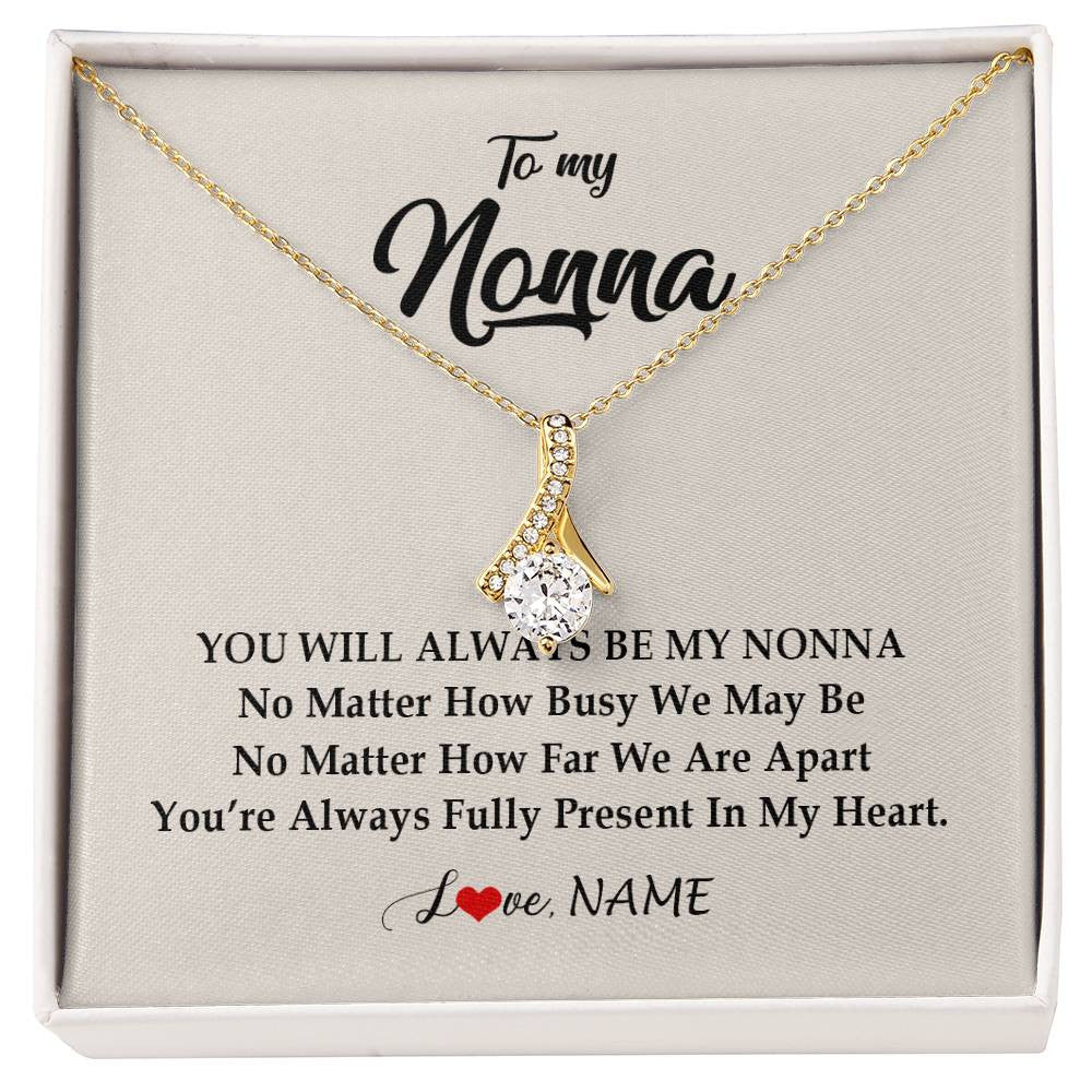 Alluring Beauty Necklace 18K Yellow Gold Finish | Personalized Nonna Necklace From Grandkids Granddaughter Grandson You're Always In My Heart Nonna Birthday Mothers Day Jewelry Customized Gift Box Message Card | siriusteestore