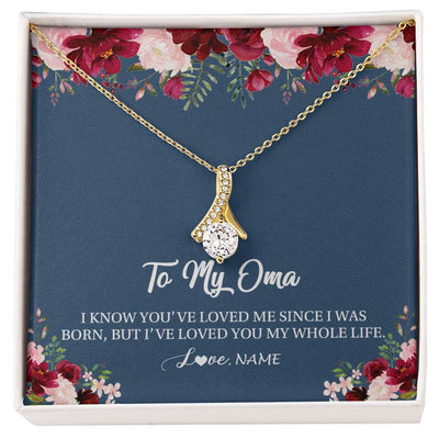 Alluring Beauty Necklace 18K Yellow Gold Finish | Personalized Oma Necklace From Grandkids Granddaughter Grandson I've Loved You My Whole Life Floral Oma Birthday Mothers Day Christmas Customized Message Card | siriusteestore
