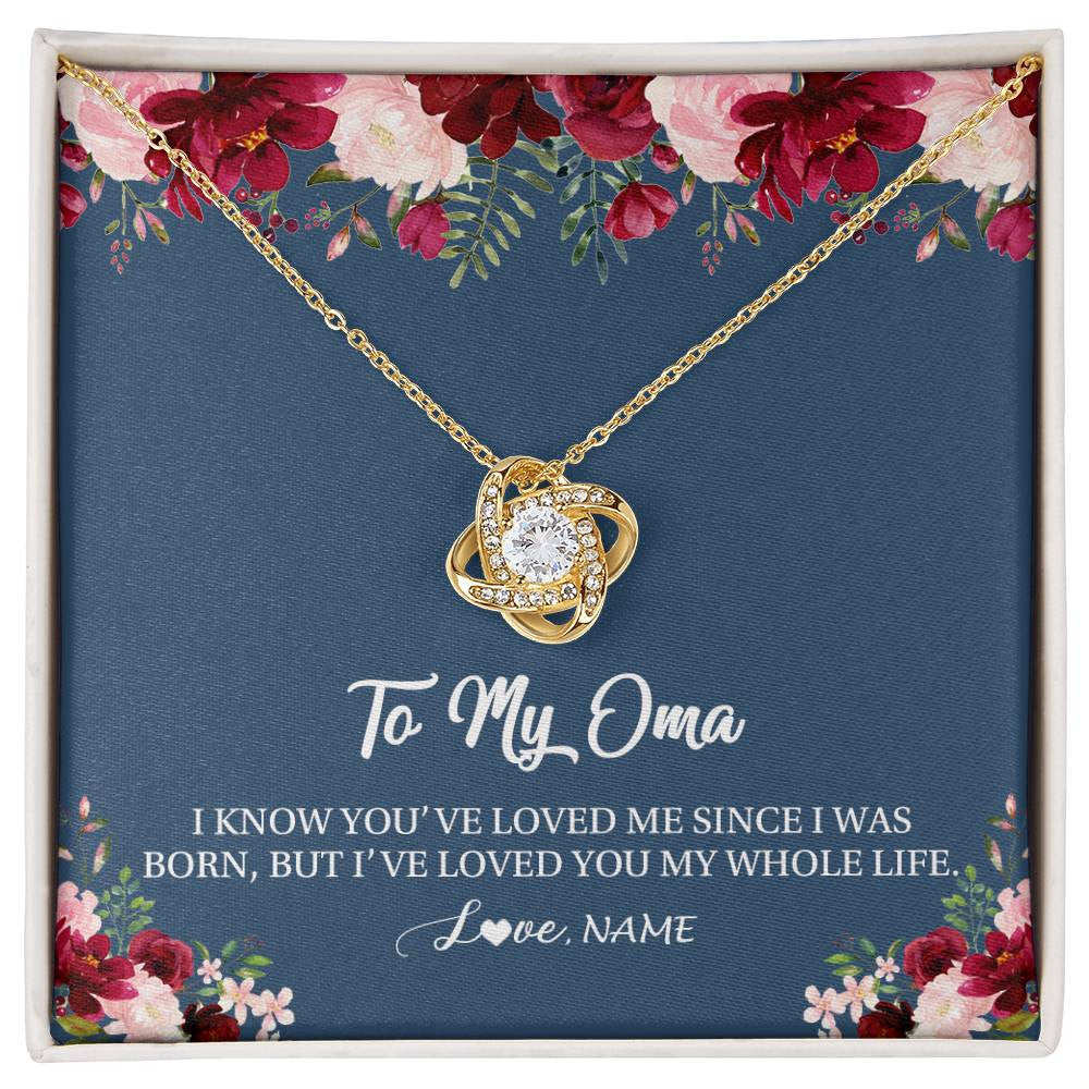 Love Knot Necklace 18K Yellow Gold Finish | Personalized Oma Necklace From Grandkids Granddaughter Grandson I've Loved You My Whole Life Floral Oma Birthday Mothers Day Christmas Customized Message Card | siriusteestore