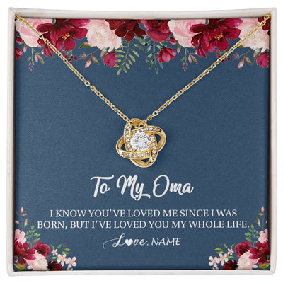Love Knot Necklace 18K Yellow Gold Finish | Personalized Oma Necklace From Grandkids Granddaughter Grandson I've Loved You My Whole Life Floral Oma Birthday Mothers Day Christmas Customized Message Card | siriusteestore