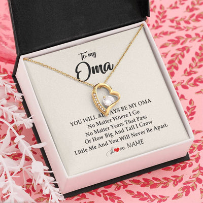 Forever Love Necklace 18K Yellow Gold Finish | Personalized Oma Necklace From Grandkids Granddaughter Grandson You Will Always Be My Oma Birthday Mothers Day Christmas Customized Gift Box Message Card | siriusteestore