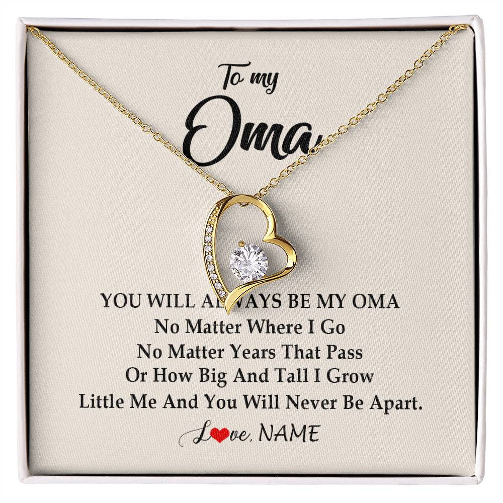 Forever Love Necklace 18K Yellow Gold Finish | Personalized Oma Necklace From Grandkids Granddaughter Grandson You Will Always Be My Oma Birthday Mothers Day Christmas Customized Gift Box Message Card | siriusteestore