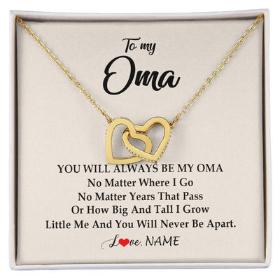 Interlocking Hearts Necklace 18K Yellow Gold Finish | Personalized Oma Necklace From Grandkids Granddaughter Grandson You Will Always Be My Oma Birthday Mothers Day Christmas Customized Gift Box Message Card | siriusteestore