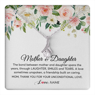 Alluring Beauty Necklace 14K White Gold Finish | 1 | Personalized The Bond Between Mother And Daughter Necklace Thank You Love Mom Jewelry Birthday Mothers Day Christmas Customized Gift Box Message Card | siriusteestore