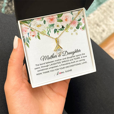 Alluring Beauty Necklace 18K Yellow Gold Finish | Personalized The Bond Between Mother And Daughter Necklace Thank You Love Mom Jewelry Birthday Mothers Day Christmas Customized Gift Box Message Card | siriusteestore
