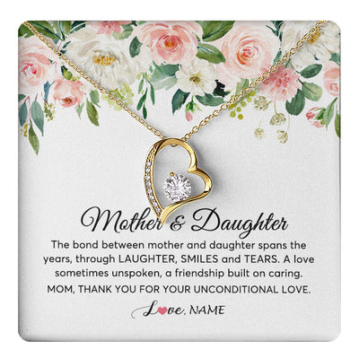 Forever Love Necklace 18K Yellow Gold Finish | 1 | Personalized The Bond Between Mother And Daughter Necklace Thank You Love Mom Jewelry Birthday Mothers Day Christmas Customized Gift Box Message Card | siriusteestore