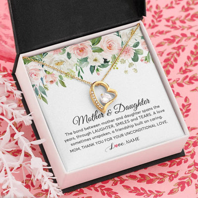 Forever Love Necklace 18K Yellow Gold Finish | Personalized The Bond Between Mother And Daughter Necklace Thank You Love Mom Jewelry Birthday Mothers Day Christmas Customized Gift Box Message Card | siriusteestore