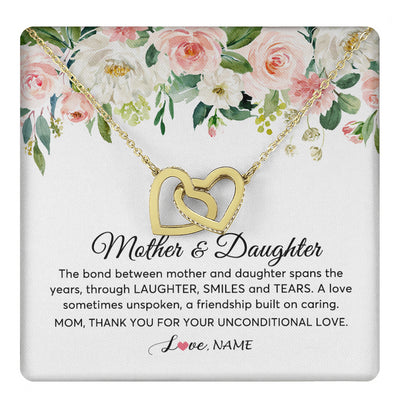 Interlocking Hearts Necklace 18K Yellow Gold Finish | 1 | Personalized The Bond Between Mother And Daughter Necklace Thank You Love Mom Jewelry Birthday Mothers Day Christmas Customized Gift Box Message Card | siriusteestore