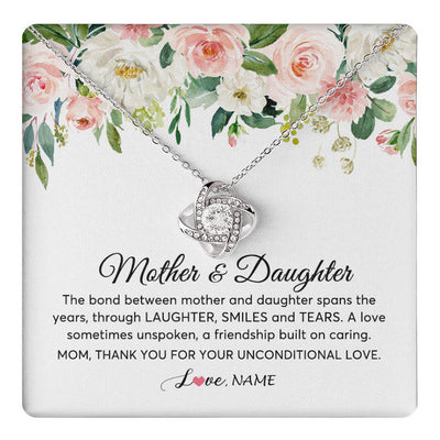 Love Knot Necklace 14K White Gold Finish | 1 | Personalized The Bond Between Mother And Daughter Necklace Thank You Love Mom Jewelry Birthday Mothers Day Christmas Customized Gift Box Message Card | siriusteestore
