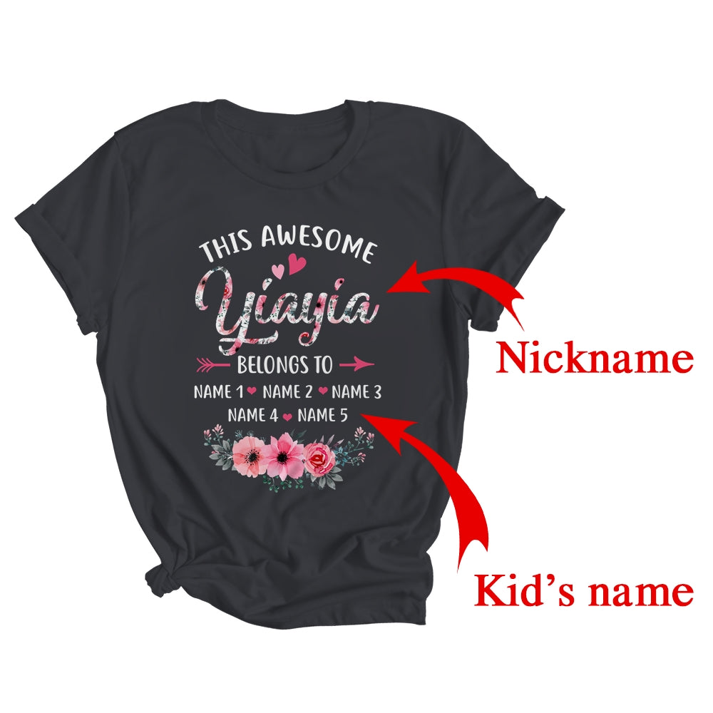 Personalized This Awesome Yiayia Belongs To Custom Kids Name Floral Yiayia Mothers Day Birthday Christmas Shirt & Tank Top | Custom | siriusteestore