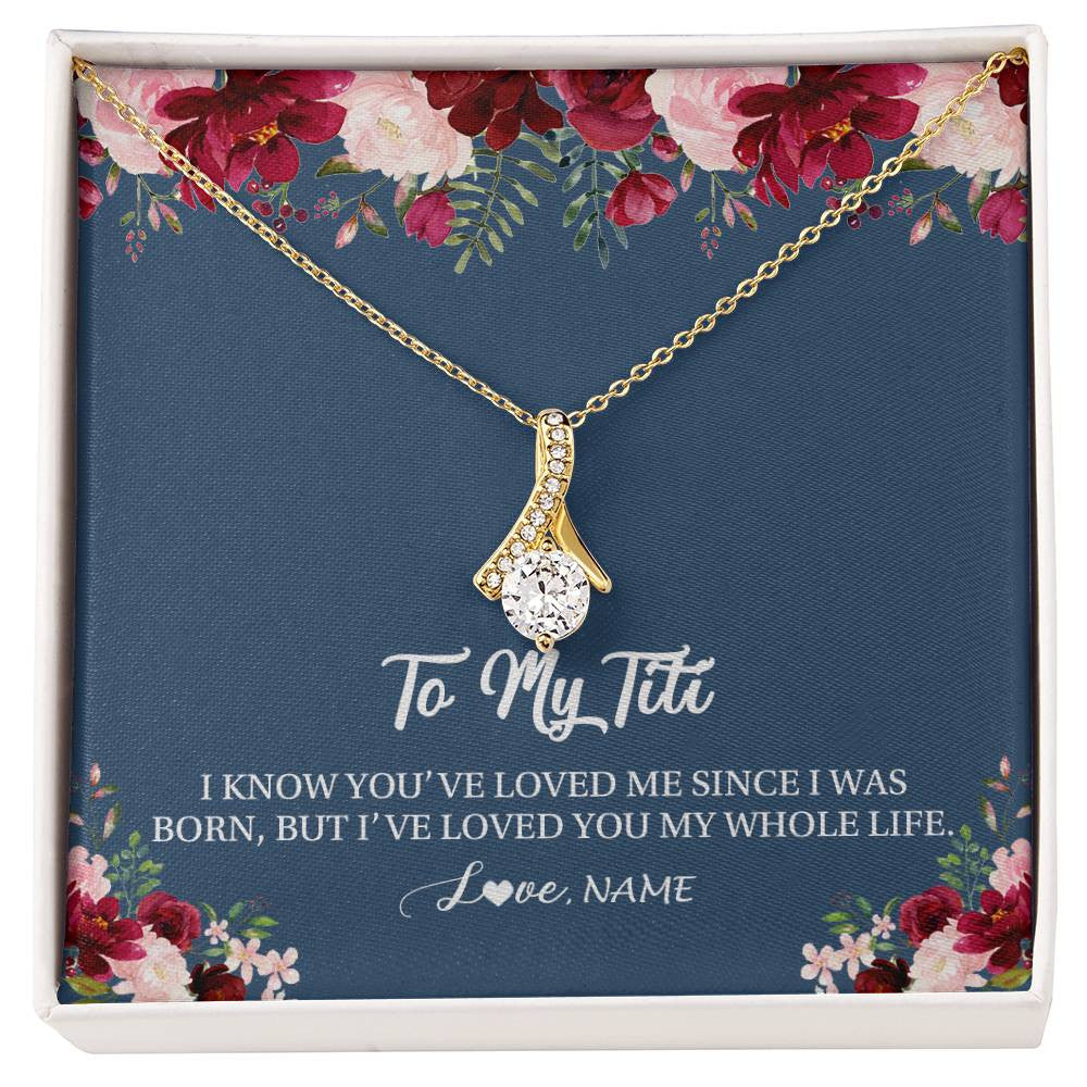 Alluring Beauty Necklace 18K Yellow Gold Finish | Personalized Titi Necklace From Niece Nephew I've Loved You My Whole Life Floral Titi Birthday Mothers Day Christmas Customized Message Card | siriusteestore