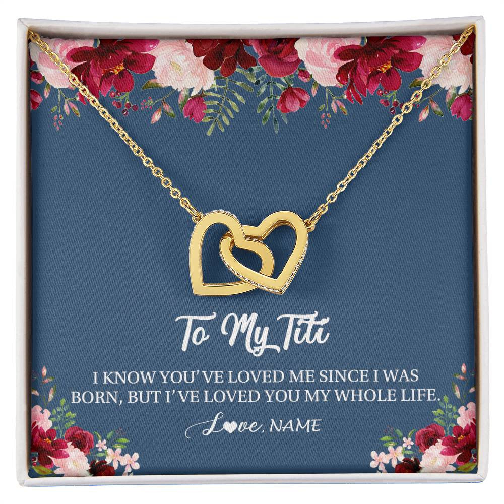 Interlocking Hearts Necklace 18K Yellow Gold Finish | Personalized Titi Necklace From Niece Nephew I've Loved You My Whole Life Floral Titi Birthday Mothers Day Christmas Customized Message Card | siriusteestore