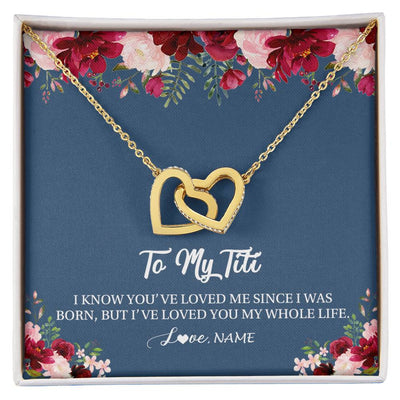Interlocking Hearts Necklace 18K Yellow Gold Finish | Personalized Titi Necklace From Niece Nephew I've Loved You My Whole Life Floral Titi Birthday Mothers Day Christmas Customized Message Card | siriusteestore