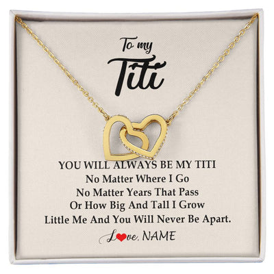 Interlocking Hearts Necklace 18K Yellow Gold Finish | Personalized Titi Necklace From Niece Nephew You Will Always Be My Titi Birthday Mothers Day Christmas Customized Gift Box Message Card | siriusteestore