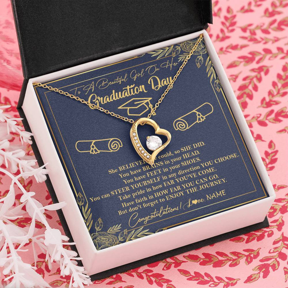 Forever Love Necklace 18K Yellow Gold Finish | Personalized To A Beautiful Girl On Her Graduation Day Necklace Class of 2023 For Daughter Granddaughter Sister Jewelry Customized Gift Box Message Card | siriusteestore