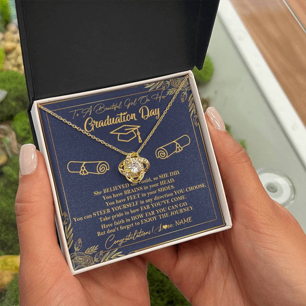 Love Knot Necklace 18K Yellow Gold Finish | Personalized To A Beautiful Girl On Her Graduation Day Necklace Class of 2023 For Daughter Granddaughter Sister Jewelry Customized Gift Box Message Card | siriusteestore