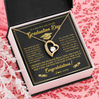 Forever Love Necklace 18K Yellow Gold Finish | Personalized To A Beautiful Girl On Her Graduation Day Necklace For Daughter Granddaughter Sister Bonus Daughter Jewelry Customized Gift Box Message Card | siriusteestore
