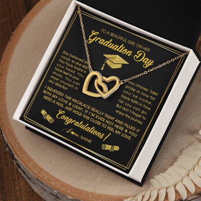 Interlocking Hearts Necklace 18K Yellow Gold Finish | Personalized To A Beautiful Girl On Her Graduation Day Necklace For Daughter Granddaughter Sister Bonus Daughter Jewelry Customized Gift Box Message Card | siriusteestore