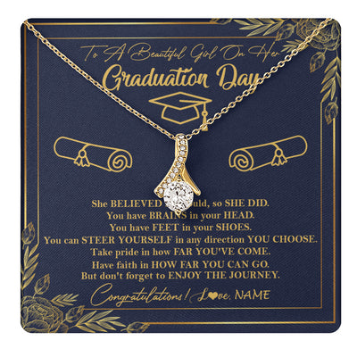 Alluring Beauty Necklace 18K Yellow Gold Finish | 1 | Personalized To A Beautiful Women On Her Graduation Day Necklace Class of 2024 For Daughter Granddaughter Sister Jewelry Customized Gift Box Message Card | siriusteestore
