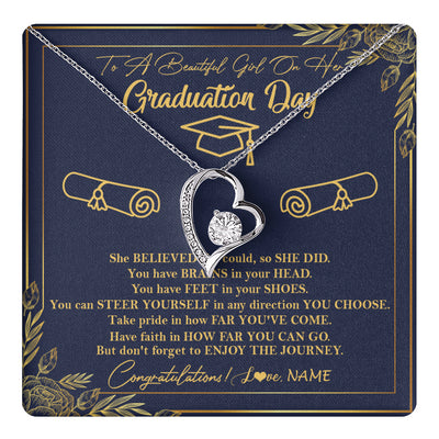 Forever Love Necklace 14K White Gold Finish | 1 | Personalized To A Beautiful Women On Her Graduation Day Necklace Class of 2024 For Daughter Granddaughter Sister Jewelry Customized Gift Box Message Card | siriusteestore